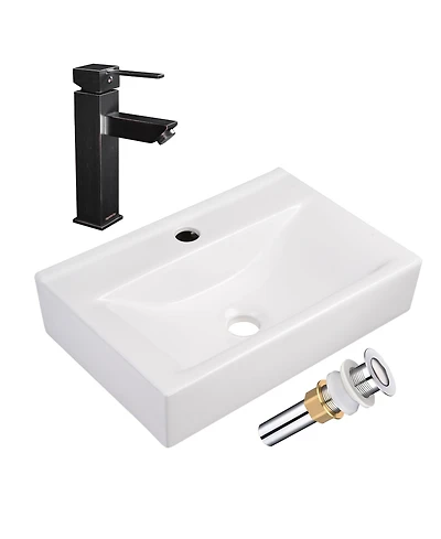 Aquaterior Wall Mount Ceramic Sink w/ One Hold Bathroom Faucet Single Handle Orb