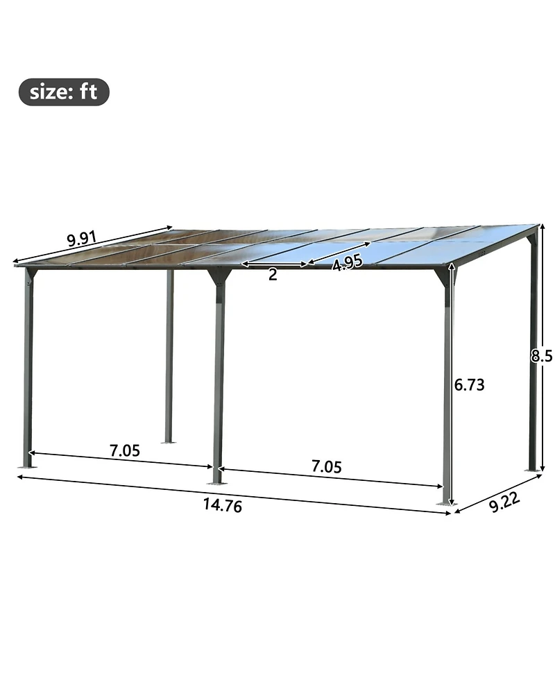 Streamdale Furniture Wall-Mounted Gazebo 14.76x9.22 Ft