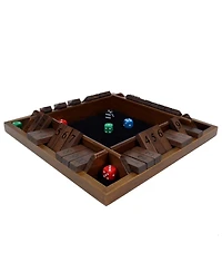 Pacific Shore Games 4 Player Shut the Box Dice Board Game with Walnut Stained Wood - 12 in.