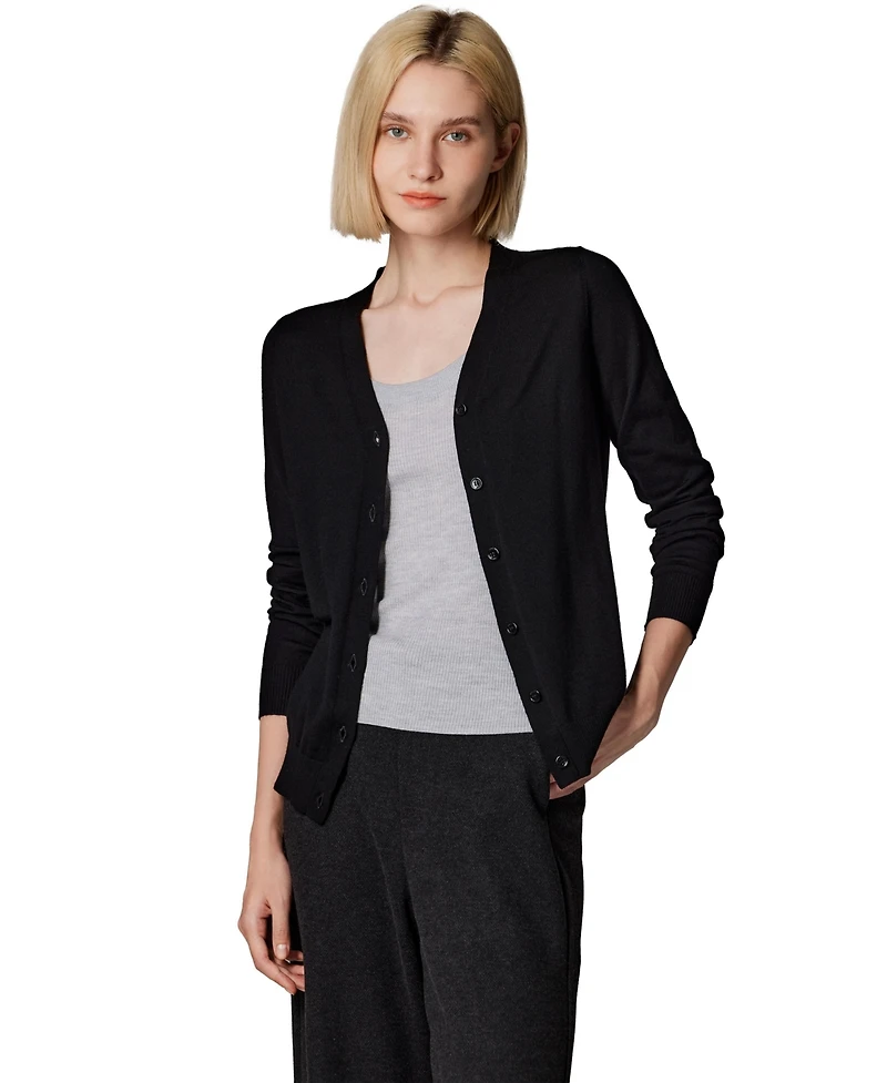 Jennie Liu Women's 100% Merino Wool Light Weight Cardigan | Ultra Soft Fine-gauge Sweaters Machine Washable