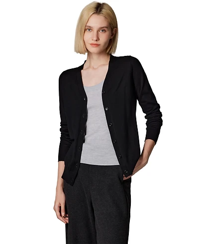 Jennie Liu Women's 100% Merino Wool Light Weight Cardigan | Ultra Soft Fine-gauge Sweaters Machine Washable
