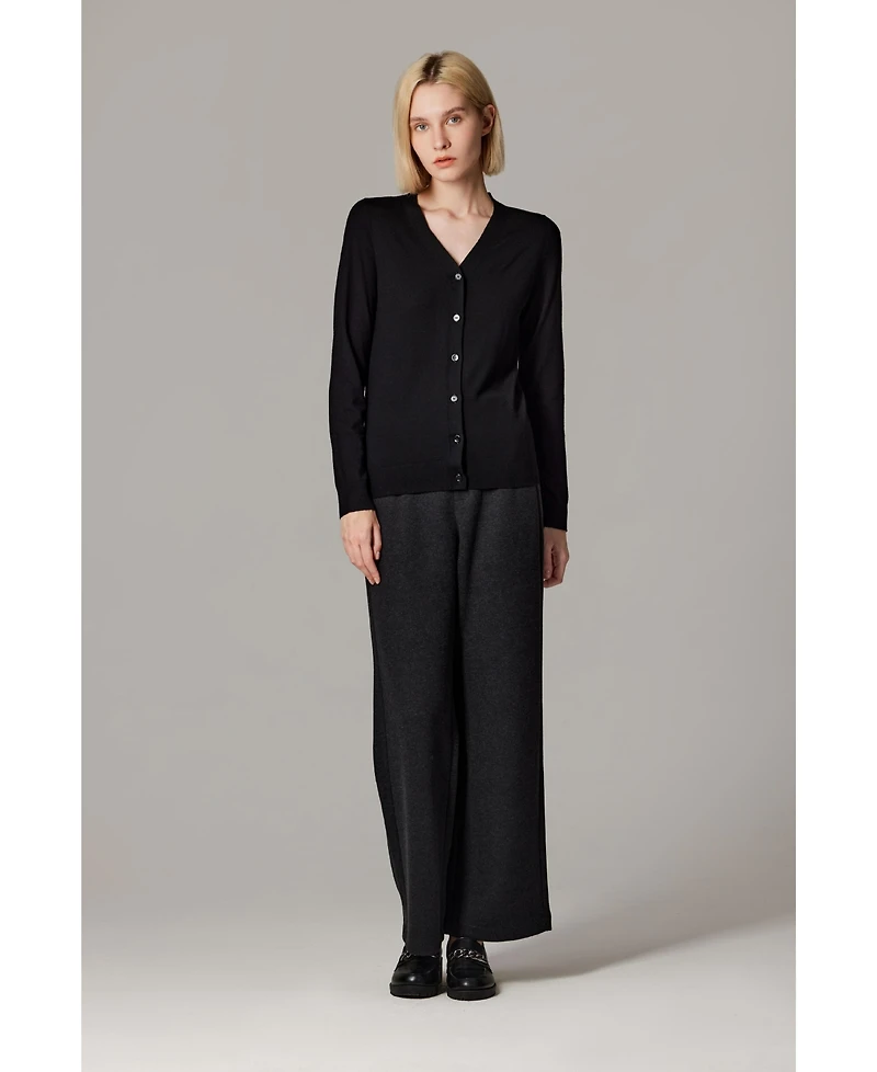 Jennie Liu Women's 100% Merino Wool Light Weight Cardigan | Ultra Soft Fine-gauge Sweaters Machine Washable