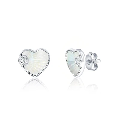 Caribbean Treasures Sterling Silver, D-c Heart Mop & Cz Studs