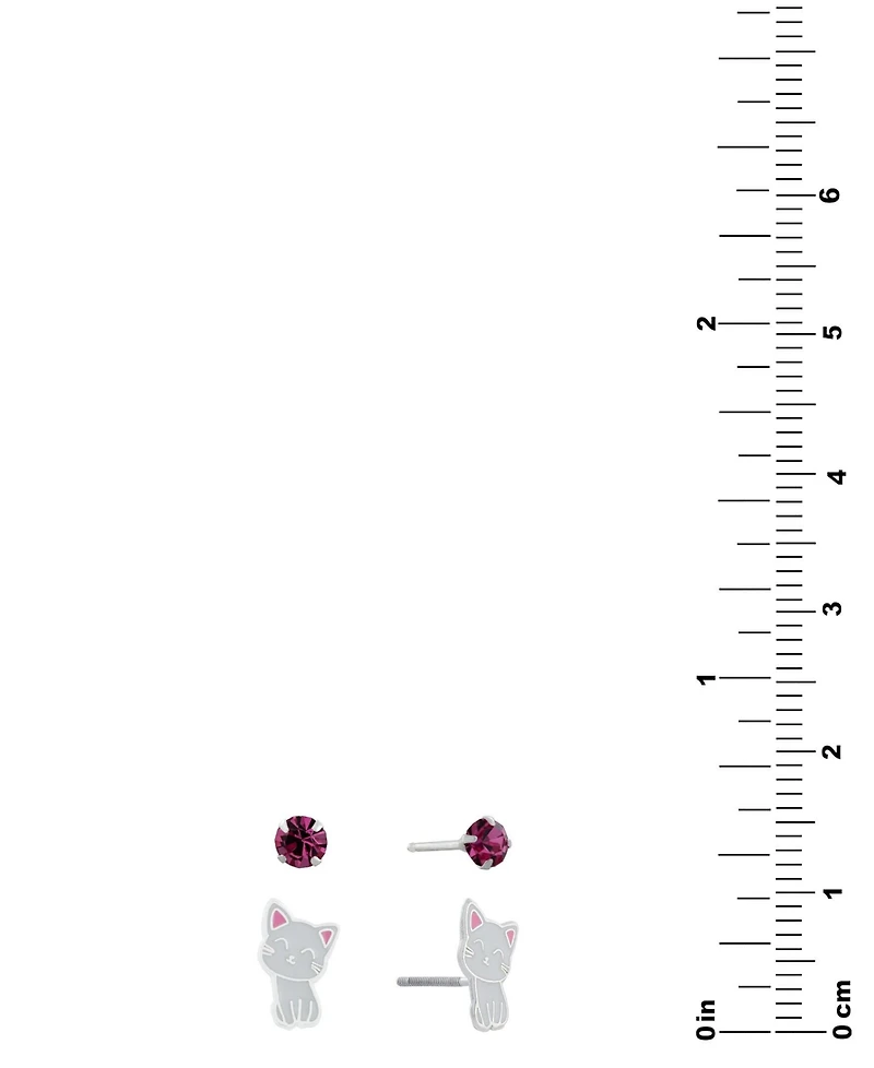 2-Pc. Set Crystal & Cat Stud Earrings in Sterling Silver