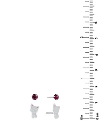 2-Pc. Set Crystal & Cat Stud Earrings in Sterling Silver