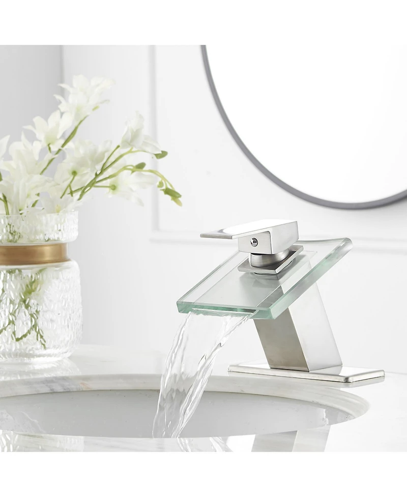 Greenspring Waterfall Single Hole Single-Handle Low-Arc Bathroom Faucet With Glass Spout Polished Chrome