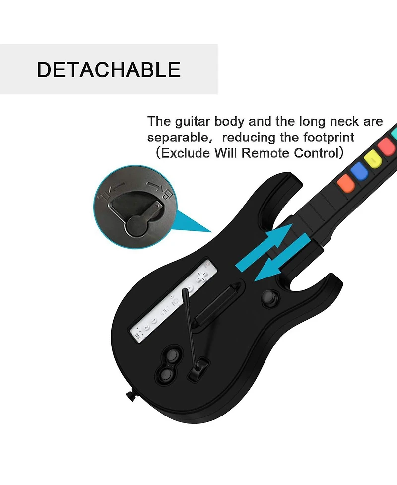Nbcp Wireless Wii Guitar Controller for Guitar Hero & Rock Band 2/3 – Compatible with Nintendo Wii, 10-Key Design, No Batteries Required