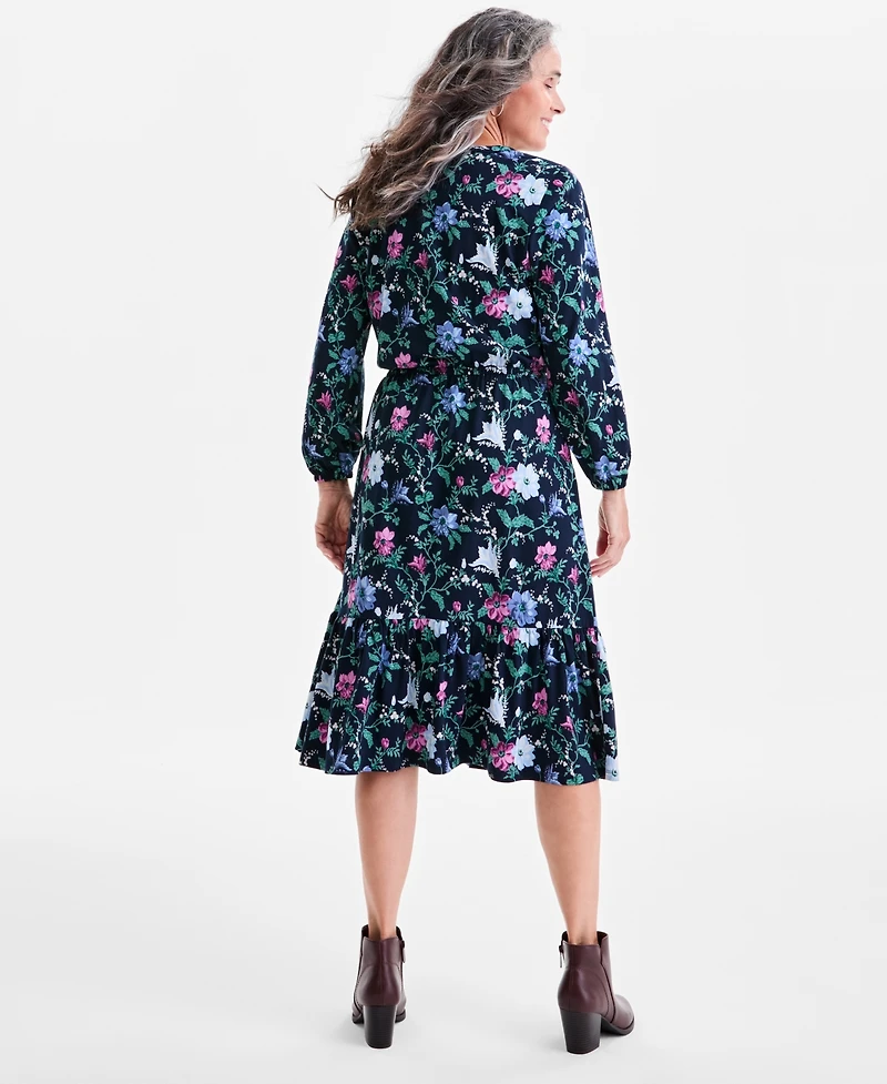 Style & Co Petite Chintz Floral Flared Knit Midi Dress, Macy's Exclusive