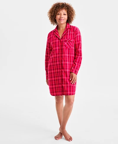 Charter Club Women's Cotton Flannel Printed Long Sleeve Sleepshirt