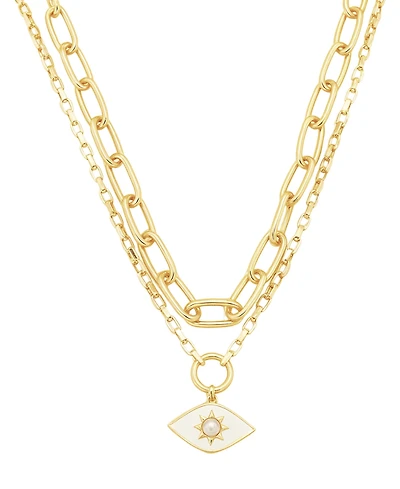 Unwritten Glass Mother of Pearl Evil Eye Double Layer Necklace Set