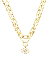 Unwritten Glass Mother of Pearl Evil Eye Double Layer Necklace Set