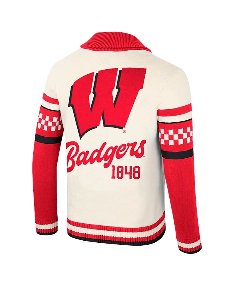 Colosseum Men's and Women's Cream Wisconsin Badgers Wild Collective Button-Up Jacquard Sweater