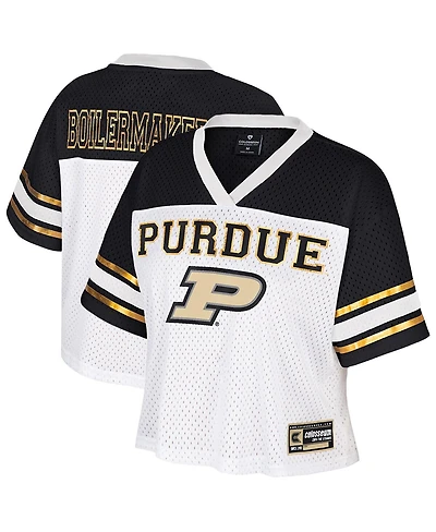 Colosseum Women's White Purdue Boilermakers Treasure Cropped Football Jersey