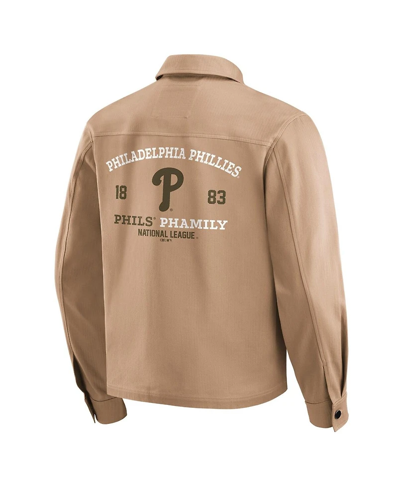 Darius Rucker Collection by Fanatics Men's Tan Philadelphia Phillies Distressed Washed Full-Zip Jacket