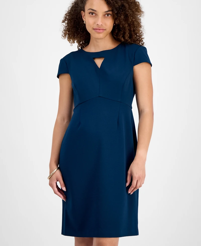 Connected Petite Keyhole-Neck Short-Sleeve Dress