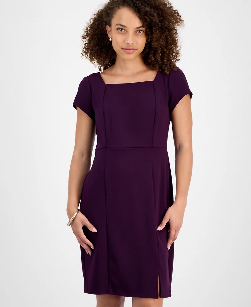 Connected Petite Square-Neck Short-Sleeve Dress