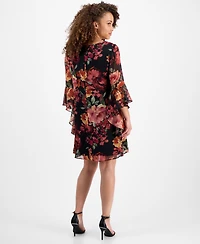 Connected Petite Floral-Print Bell Flare-Sleeve Dress