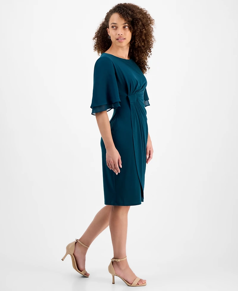Connected Petite Gathered Flutter-Sleeve Dress