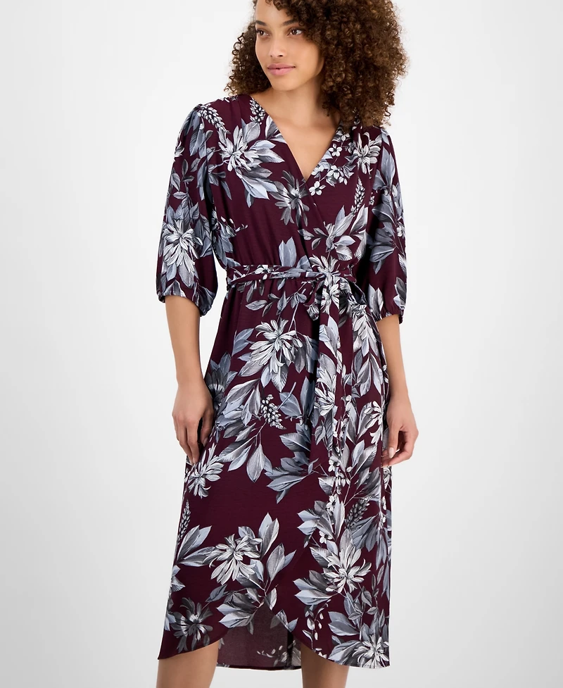 Connected Petite Printed Wrap Midi Dress