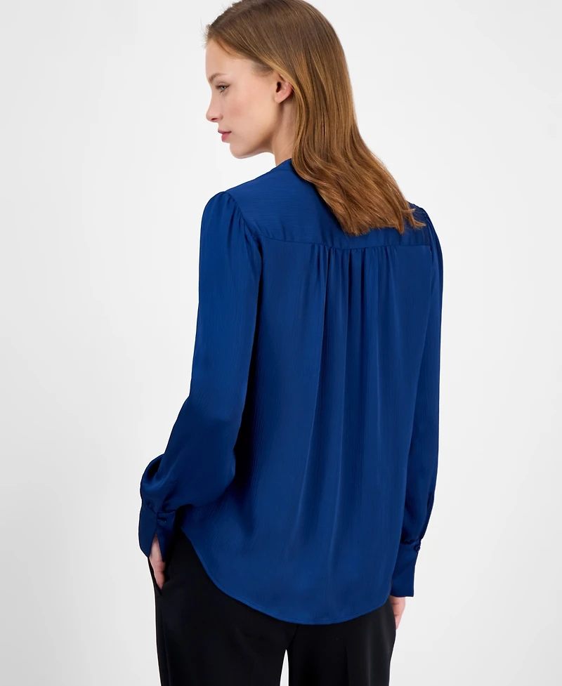 Anne Klein Women's Satin Pleated V-Neck Blouse