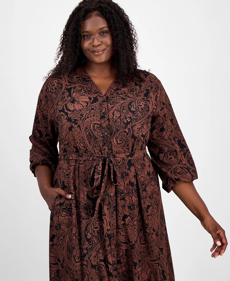 Robbie Bee Plus Paisley-Print Shirtdress