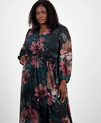 Robbie Bee Plus Floral-Print Faux-Wrap Dress