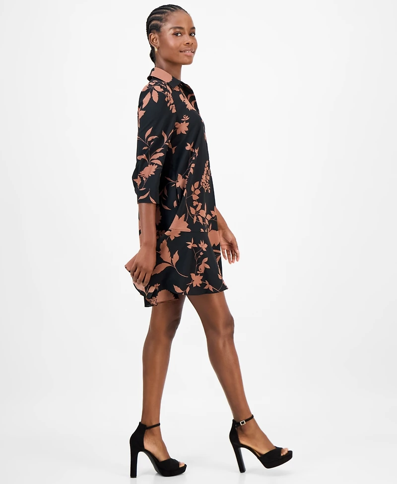 Robbie Bee Petite Printed Button-Front Shift Dress