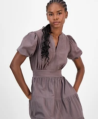 Robbie Bee Petite Puff-Sleeve Tiered Midi Dress