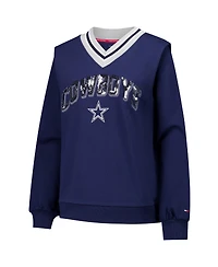 Tommy Hilfiger Women's Navy Dallas Cowboys Alice V-Neck Pullover Sweatshirt