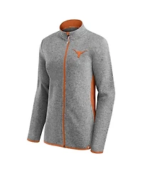 Fanatics Women's Heather Gray Texas Longhorns Block Party Fleece Full-Zip Sweater