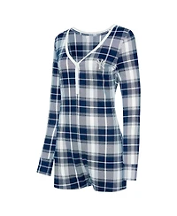Concepts Sport Women's Navy New York Yankees Ashford Plaid V-Neck Knit Romper