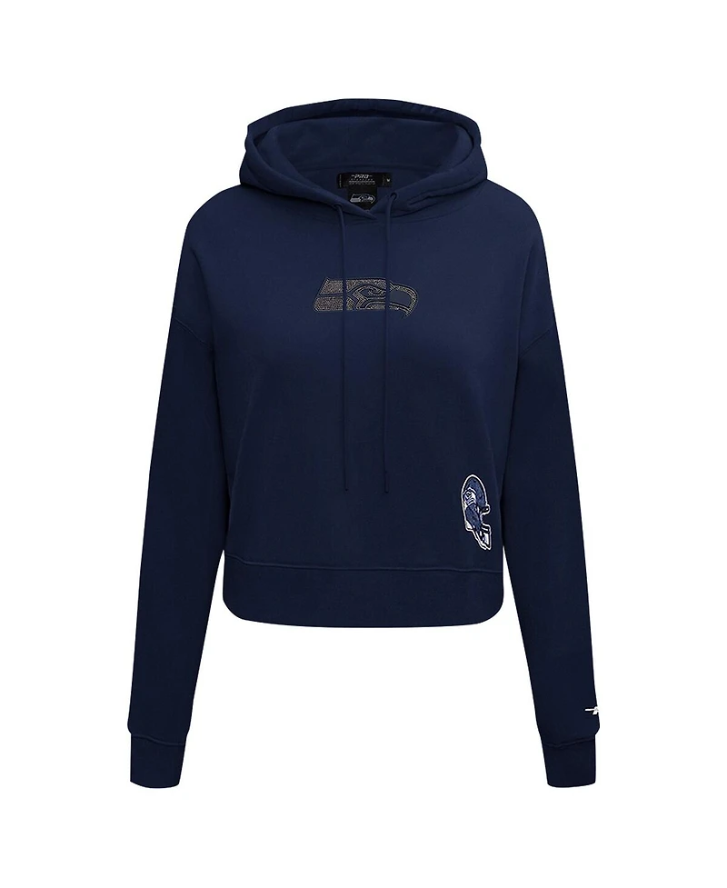 Pro Standard Women's College Navy Seattle Seahawks Jeweled Cropped Pullover Hoodie