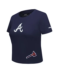 Pro Standard Women's Navy Atlanta Braves Game Day Classics Baby Doll Cropped T-Shirt
