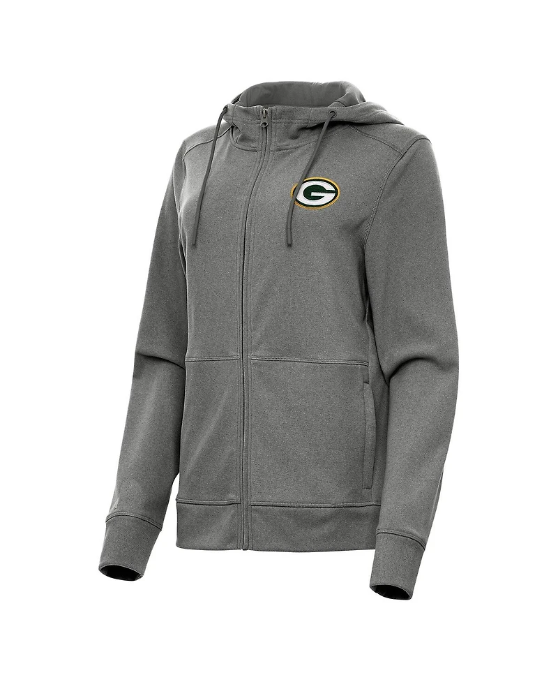 Antigua Women's Heather Charcoal Green Bay Packers Seeker Full Zip Hoodie Jacket