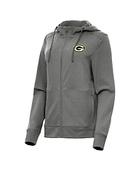 Antigua Women's Heather Charcoal Green Bay Packers Seeker Full Zip Hoodie Jacket
