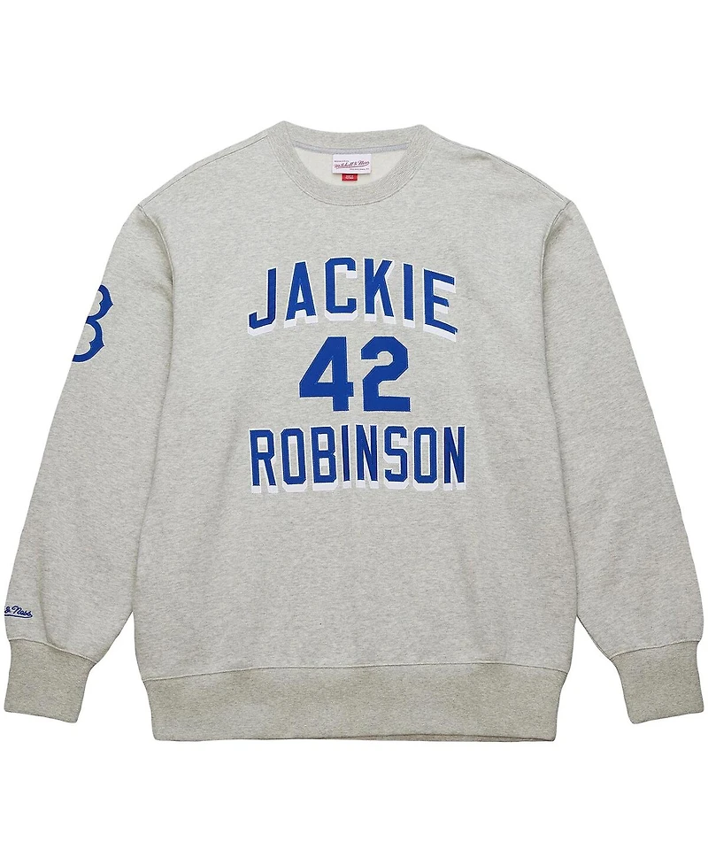 Mitchell & Ness Men's Jackie Robinson Heather Gray Brooklyn Dodgers Legends Collection Vintage Logo Name Number Fleece Pullover Sweatshirt