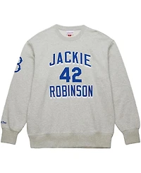 Mitchell & Ness Men's Jackie Robinson Heather Gray Brooklyn Dodgers Legends Collection Vintage Logo Name Number Fleece Pullover Sweatshirt