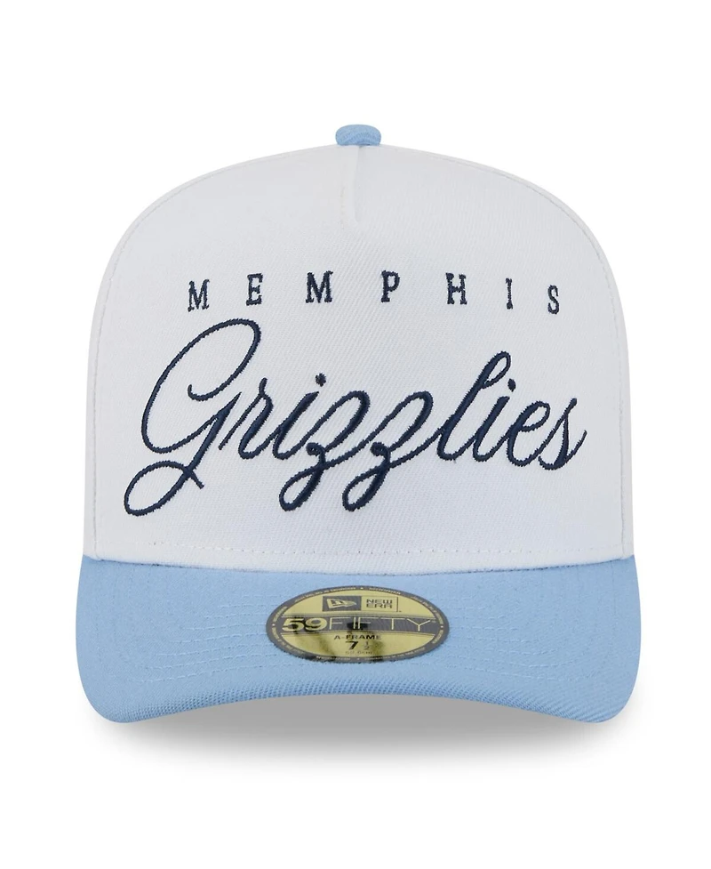 New Era Men's White/Light Blue Memphis Grizzlies 2025 Nba Draft A-Frame 59FIFTY Fitted Hat