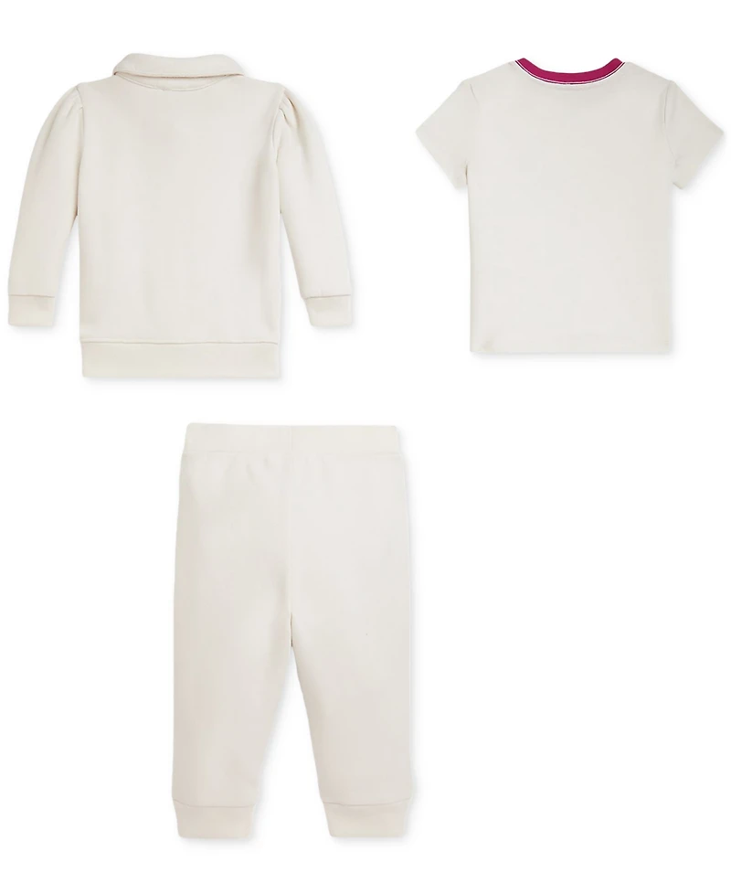 Polo Ralph Lauren Baby Girls Fleece Jacket, Pants & Cotton Tee Set