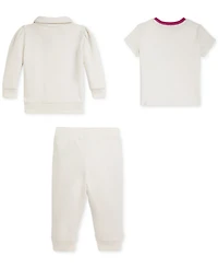 Polo Ralph Lauren Baby Girls Fleece Jacket, Pants & Cotton Tee Set