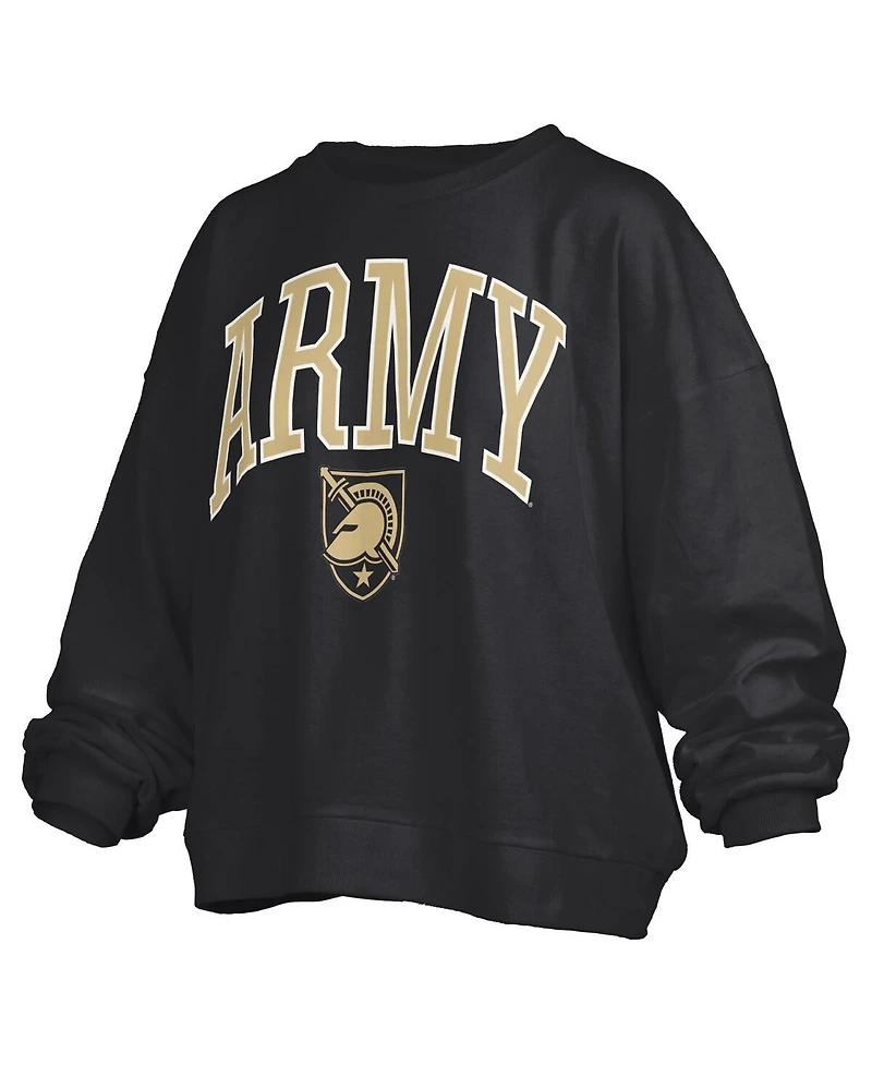 Pressbox Women's Black Army Knights Janise Arch Over Logo Waist Length Oversized Pullover Sweatshirt