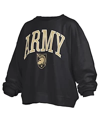 Pressbox Women's Black Army Knights Janise Arch Over Logo Waist Length Oversized Pullover Sweatshirt