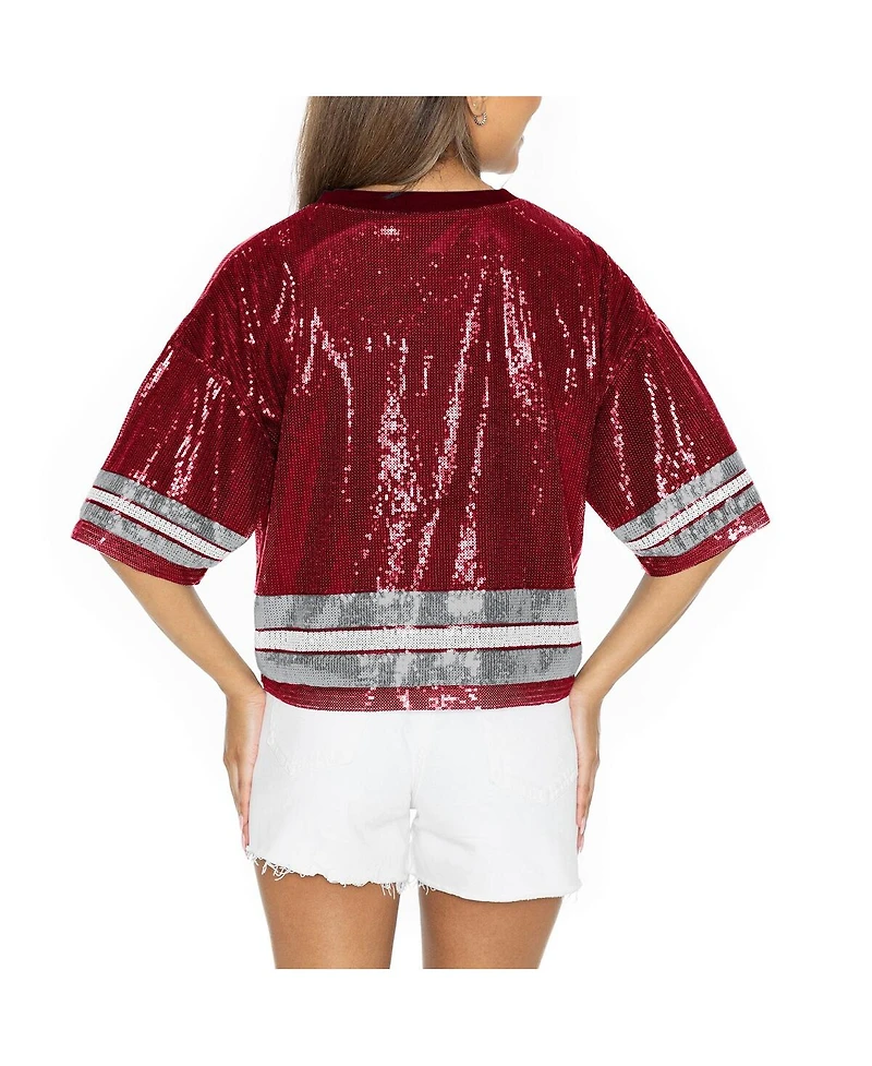 Gameday Couture Women's Crimson Alabama Crimson Tide Sequin Striped Cropped Fashion Jersey T-Shirt