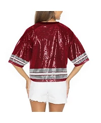 Gameday Couture Women's Crimson Alabama Crimson Tide Sequin Striped Cropped Fashion Jersey T-Shirt