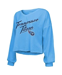 Majestic Women's Cam Ward Light Blue Tennessee Titans 2025 Nfl Draft First Round Pick Off-Shoulder Script Name Number V-Neck T-Shirt