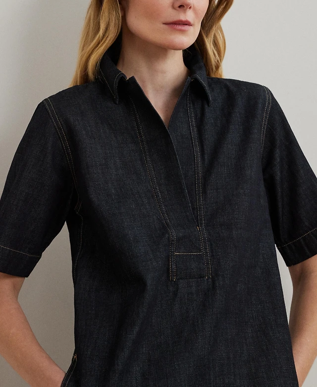 lauren ralph lauren denim cotton shift dress Lauren Ralph Lauren Women's Petite Lace-Up Denim Cotton Shift Dress-CW-PXS  at Amazon Women's Clothing store