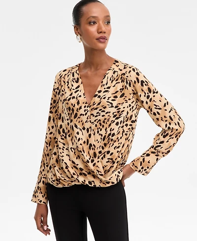 I.n.c. International Concepts Women's Printed Surplice-Neck Blouse, Macy's Exclusive