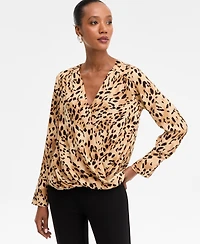 I.n.c. International Concepts Women's Printed Surplice-Neck Blouse, Macy's Exclusive