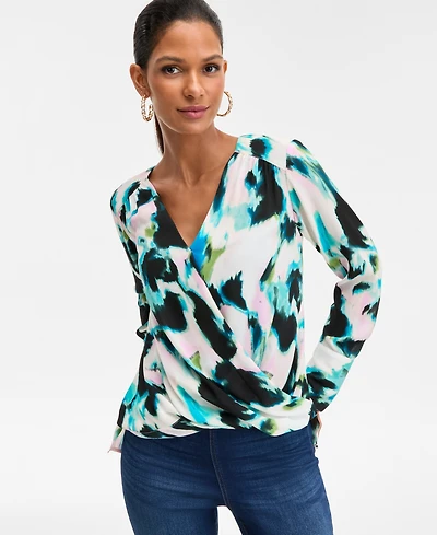 I.n.c. International Concepts Women's Printed Surplice-Neck Blouse, Macy's Exclusive