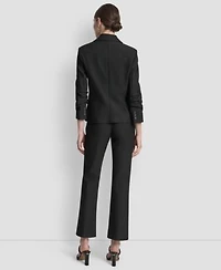 Dkny Womens Pinstripe Ruched Sleeve One Button Blazer Womens Mid Rise Pinstripe Pants
